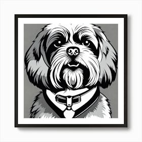 Shih Tzu,  Black and white illustration, Dog drawing, Dog art, Animal illustration, Pet portrait, Realistic dog drawing, Shih Tzu puppy Art Print