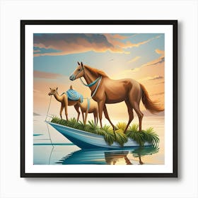Horses On A Boat 1 Art Print