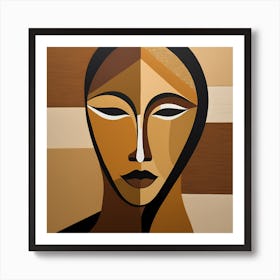 Patchwork Quilting Abstract Face Art with Earthly Tones, American folk quilting art, 1206 Art Print