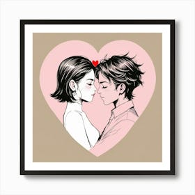 Couple Kissing In A Heart Art Print