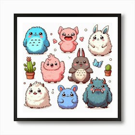 Cute Totoro Inspired Characters Art Print