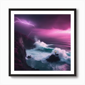 Lightning Storm Over The Ocean Landscape Art Print