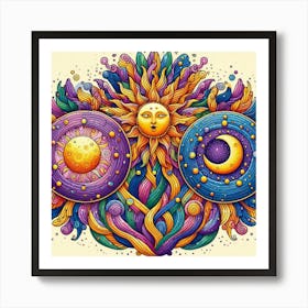 Psychedelic Sun And Moon Art Print