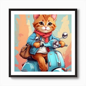 Cat On A Scooter Art Print