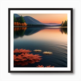 A Tranquil Lakeside in Fall Art Print