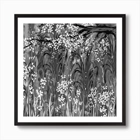 Black and white floral tree with flowers Art Print