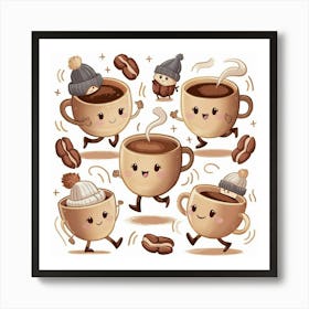 Cute Coffee Cup Set 1 Art Print