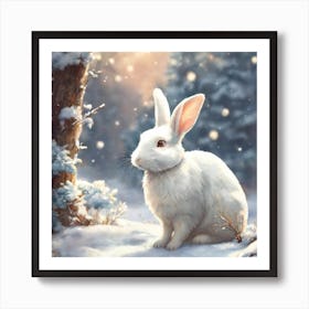 White Rabbit In The Snow Art Print