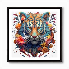 Tiger With Flowers Art Print