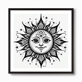 Blackwork Style, The Sun 1 Art Print