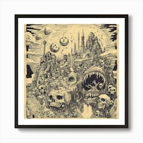 Skulls And Skeletons Sci-Fi City Metal Cover Art Print