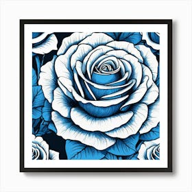 Blue Roses On A Black Background Art Print