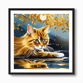 Cat In Water Art Print