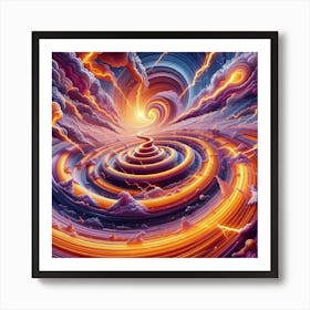 3 Dimensional Rivers With Multiple Orange Lightning And Purple Swirls In A Vortex Of Storm Clouds 2 Art Print