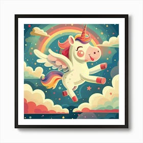 Flying Happy Little Unicorn Kids Room Art Print