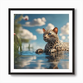 Leopard In Water 1 Poster