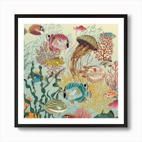 Coral Reef Deep Silence Mint Square Art Print