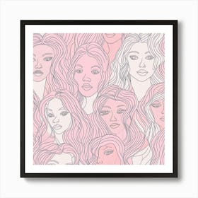 Seamless Pattern Of Women'S Faces 1 Art Print