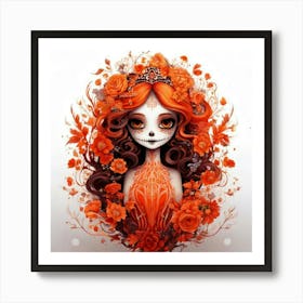 Firefly Character, Girl, Big Eyes, Orange, White, Flowers, Wreath, Curly Hair, Long Dress, Floral, P (2) Art Print