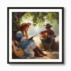 Cowboy And The Girl Art Print