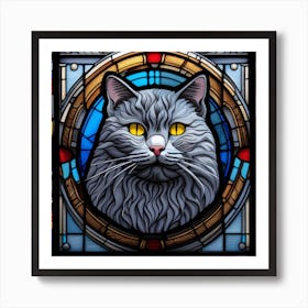 Cat, Pop Art 3D stained glass cat superhero limited edition 57/60 Art Print