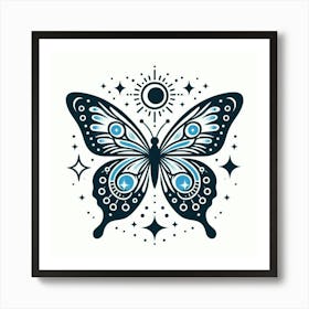 Butterfly With Moon And Stars Art Print