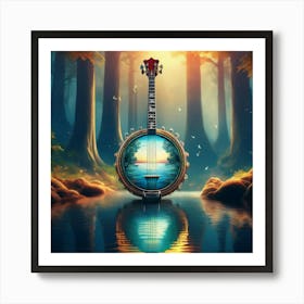 Firefly Banjo, Water, Enchanted, Forest, Kaleidoscope, Colors, Magical, Nature, Music, Instrument, F (24) Art Print