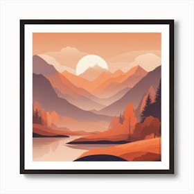 Misty mountains background in orange tone 25 Art Print