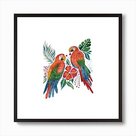 Tropical Macaw Parrots Art Print