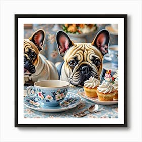 French Bulldogs English afternoon Tea Art Print