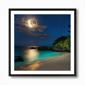 Shining Full Moon Over Tropical Ocean Island Art Print