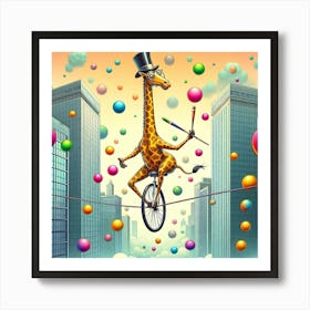 Giraffe On Unicycle Art Print