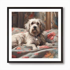 Dog On A Bed Dog On Bed Painting ( Bohemian Design ) Art Print