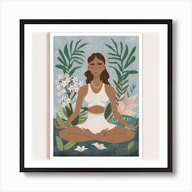 An art print featuring a captivating portrait of a yoga practitioner in a serene and meditative pose, surrounded by elements of nature. This tranquil and spiritually inspired art print is ideal for yoga enthusiasts and those seeking a sense of mindfulness and balance in their home decor. Art Print