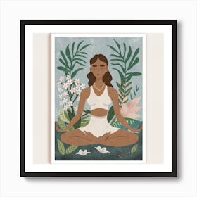 An art print featuring a captivating portrait of a yoga practitioner in a serene and meditative pose, surrounded by elements of nature. This tranquil and spiritually inspired art print is ideal for yoga enthusiasts and those seeking a sense of mindfulness and balance in their home decor. Poster