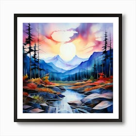 Watercolor Abstract Landscape White Mountain National Forest Art Print