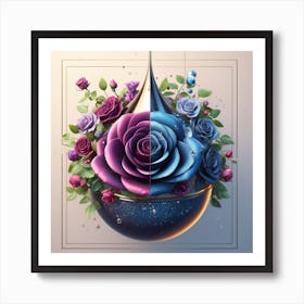 Water Drop With Roses Art Print