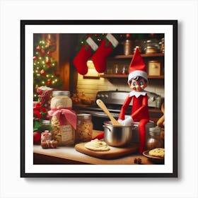 Elf on the shelf mixing cake batter Art Print