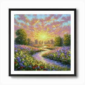 Impressionist Sunrise Meadow Art Print