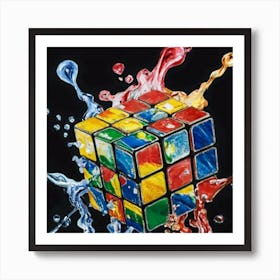 Colorful Rubiks Cube Dripping Paint 2 Art Print