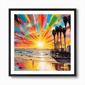 A Vivid Sunset At The Beach Art Print