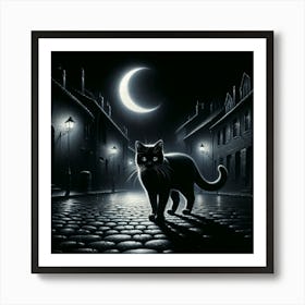 Black Cat In The Night Art Print