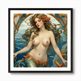 Portrait Of A Beautiful Vintage Mermaid Art Print