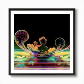 Multicolored, Boy in a boat, psychedelic, relaxing, artwork print, "Portal Holiday" Art Print