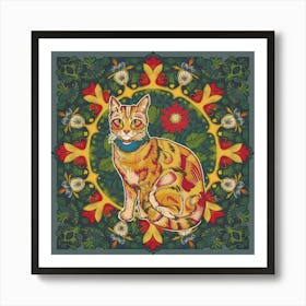 Cat In Floral Pattern Art Print