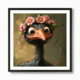 Ostrich With Flower Crown 1 Poster