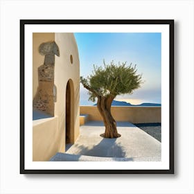 Olive Tree At The Entrance To The Traditional House On Santorini (II) Art Print