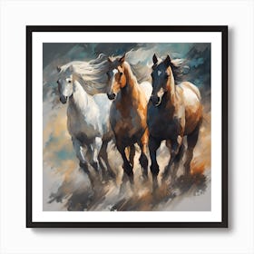 Three Horses Running Art Print