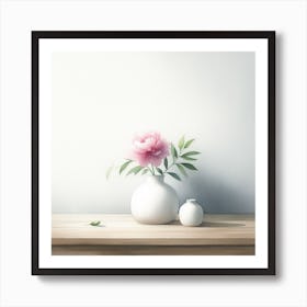 Peony and Vase: A Soft and Delicate Watercolor Painting Art Print