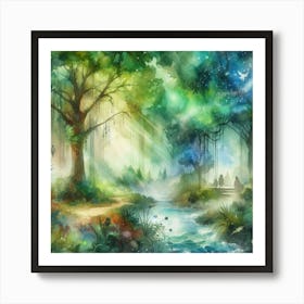 Watercolor Of A Forest 6 Art Print